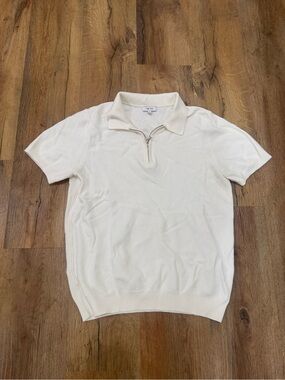 Reiss Cream Short-Sleeve Zip Polo